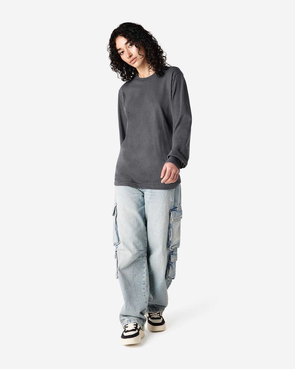 American Apparel Cotton Long Sleeve Fine Jersey T-shirt - Asphalt