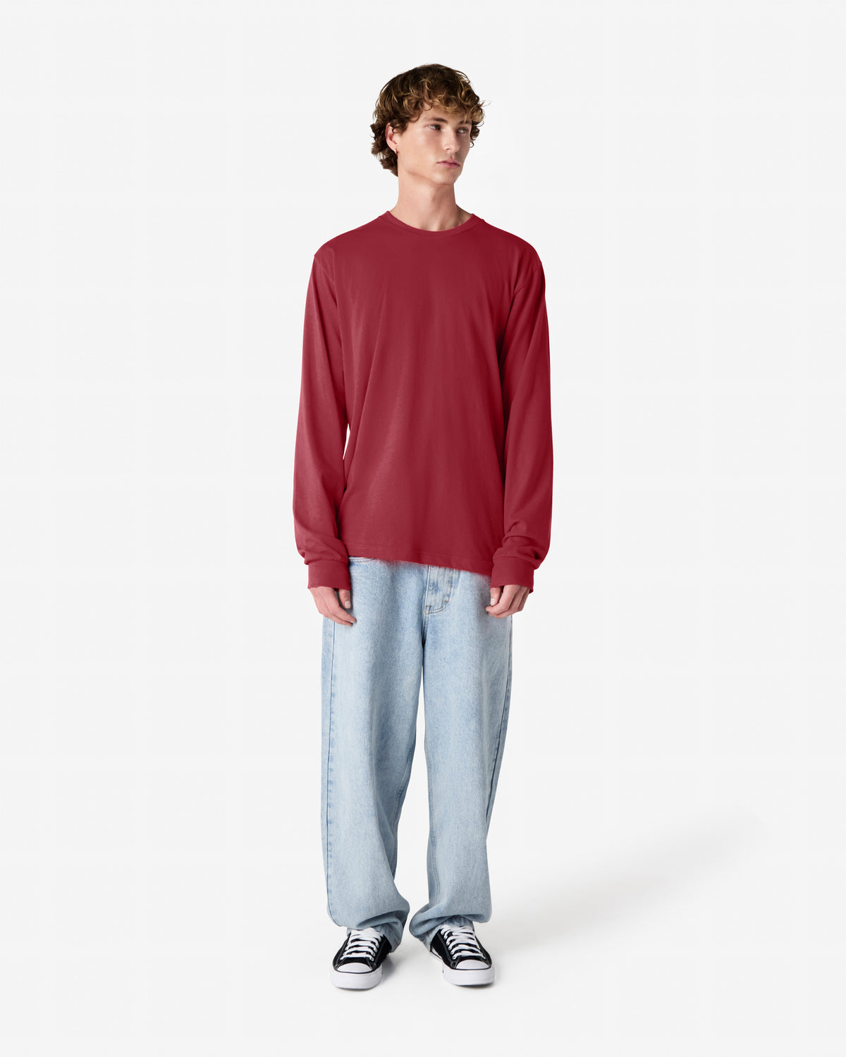 American Apparel Cotton Long Sleeve Fine Jersey T-shirt - Cranberry