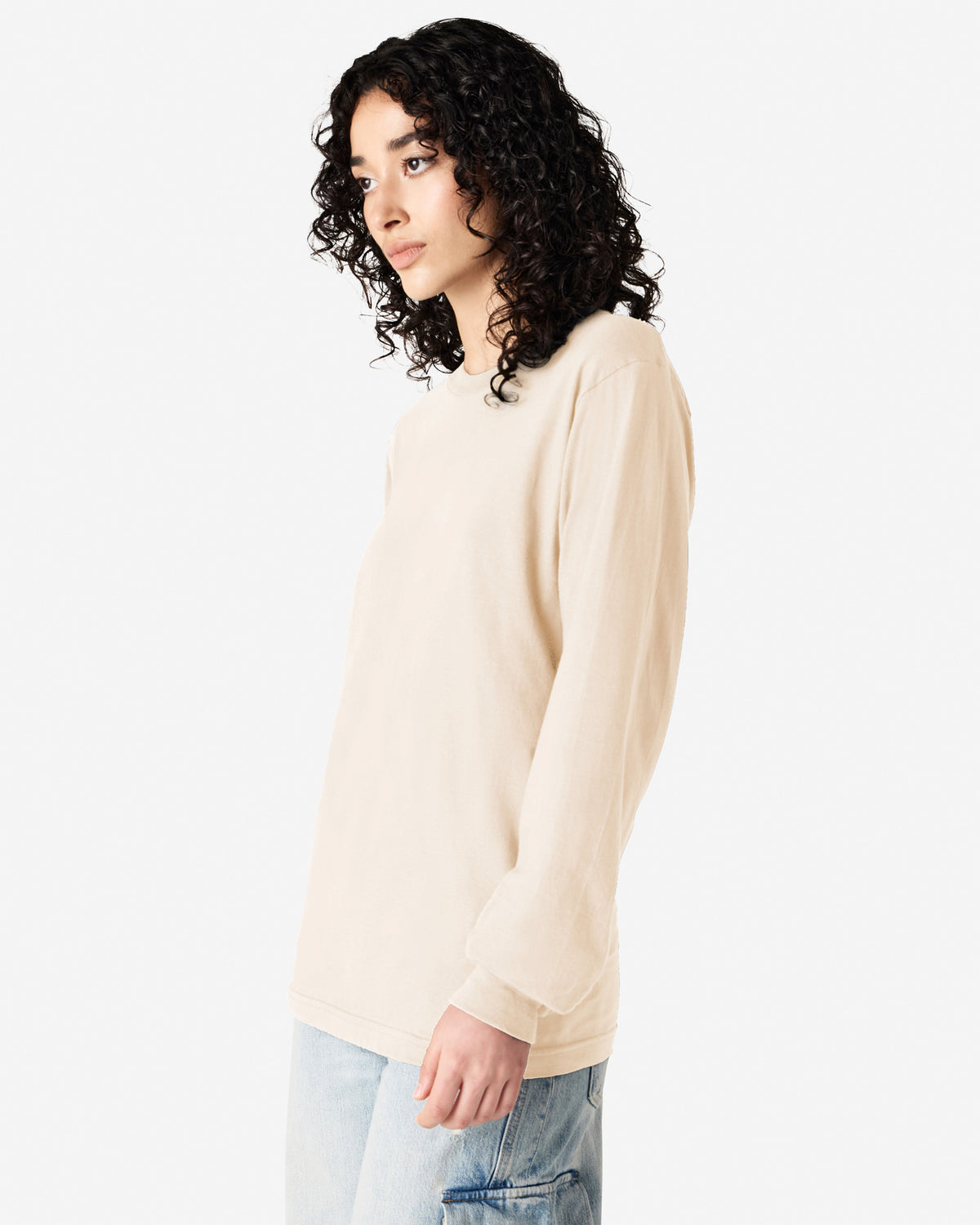 American Apparel Cotton Long Sleeve Fine Jersey T-shirt - Cream