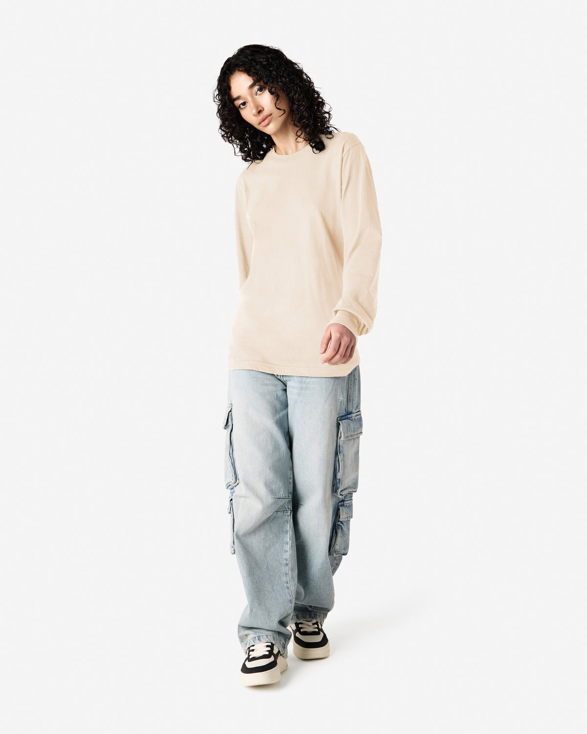 American Apparel Cotton Long Sleeve Fine Jersey T-shirt - Cream