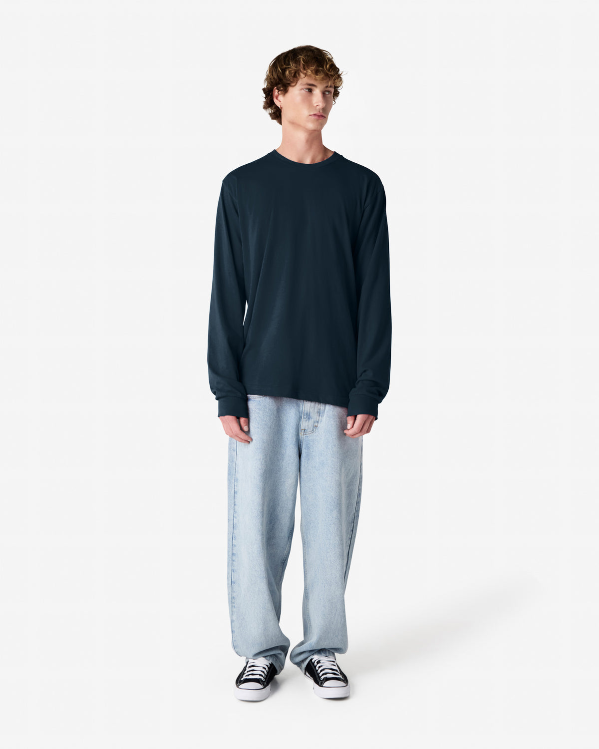 American Apparel Cotton Long Sleeve Fine Jersey T-shirt - Navy