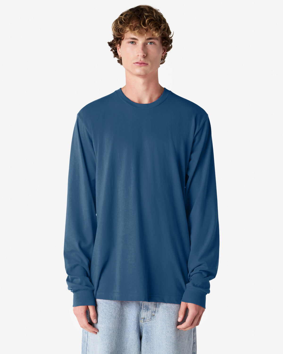 American Apparel Cotton Long Sleeve Fine Jersey T-shirt - Sea Blue