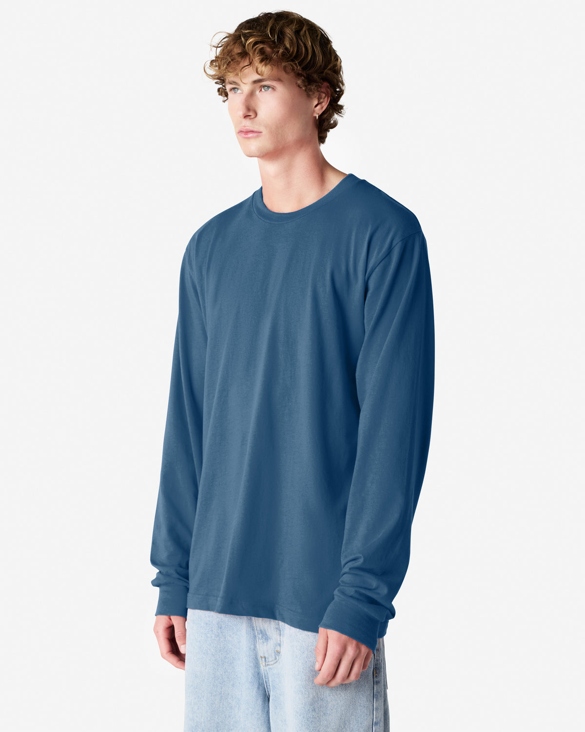 American Apparel Cotton Long Sleeve Fine Jersey T-shirt - Sea Blue