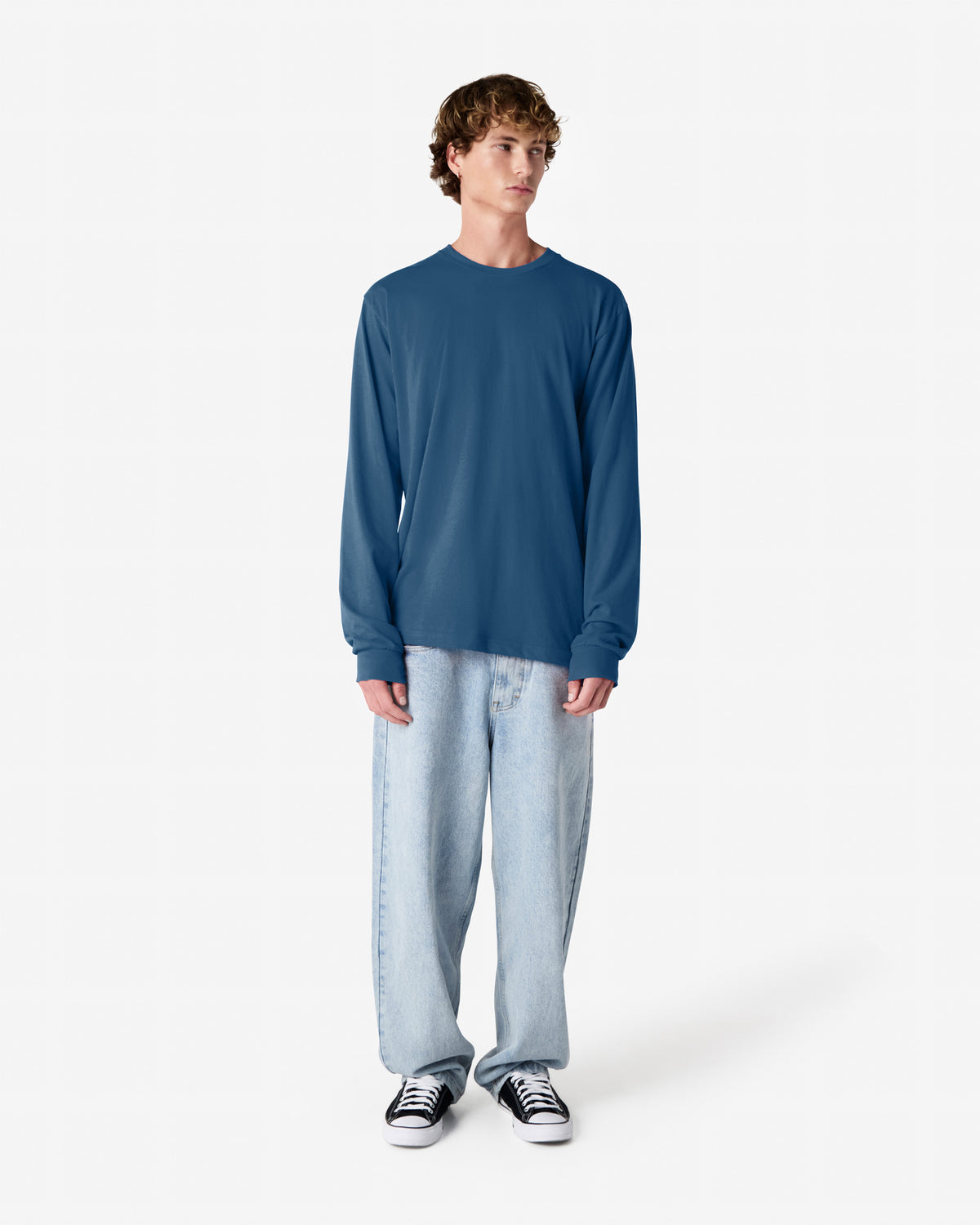 American Apparel Cotton Long Sleeve Fine Jersey T-shirt - Sea Blue