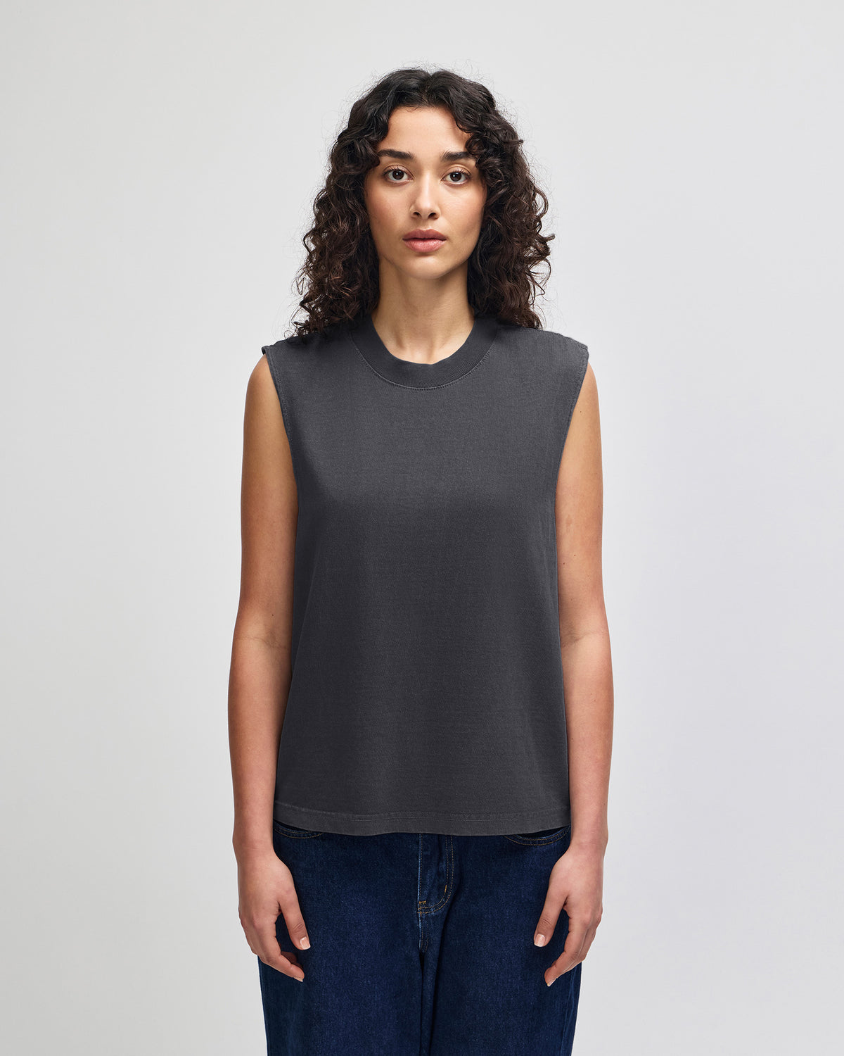 American Apparel Heavyweight Cotton Unisex Garment Dyed Boxy Muscle T-Shirt - Faded Black