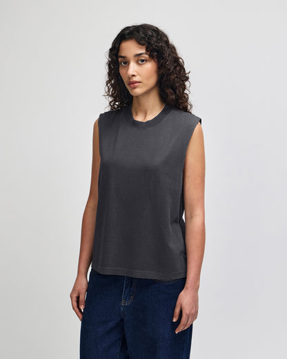 American Apparel Heavyweight Cotton Unisex Garment Dyed Boxy Muscle T-Shirt - Faded Black