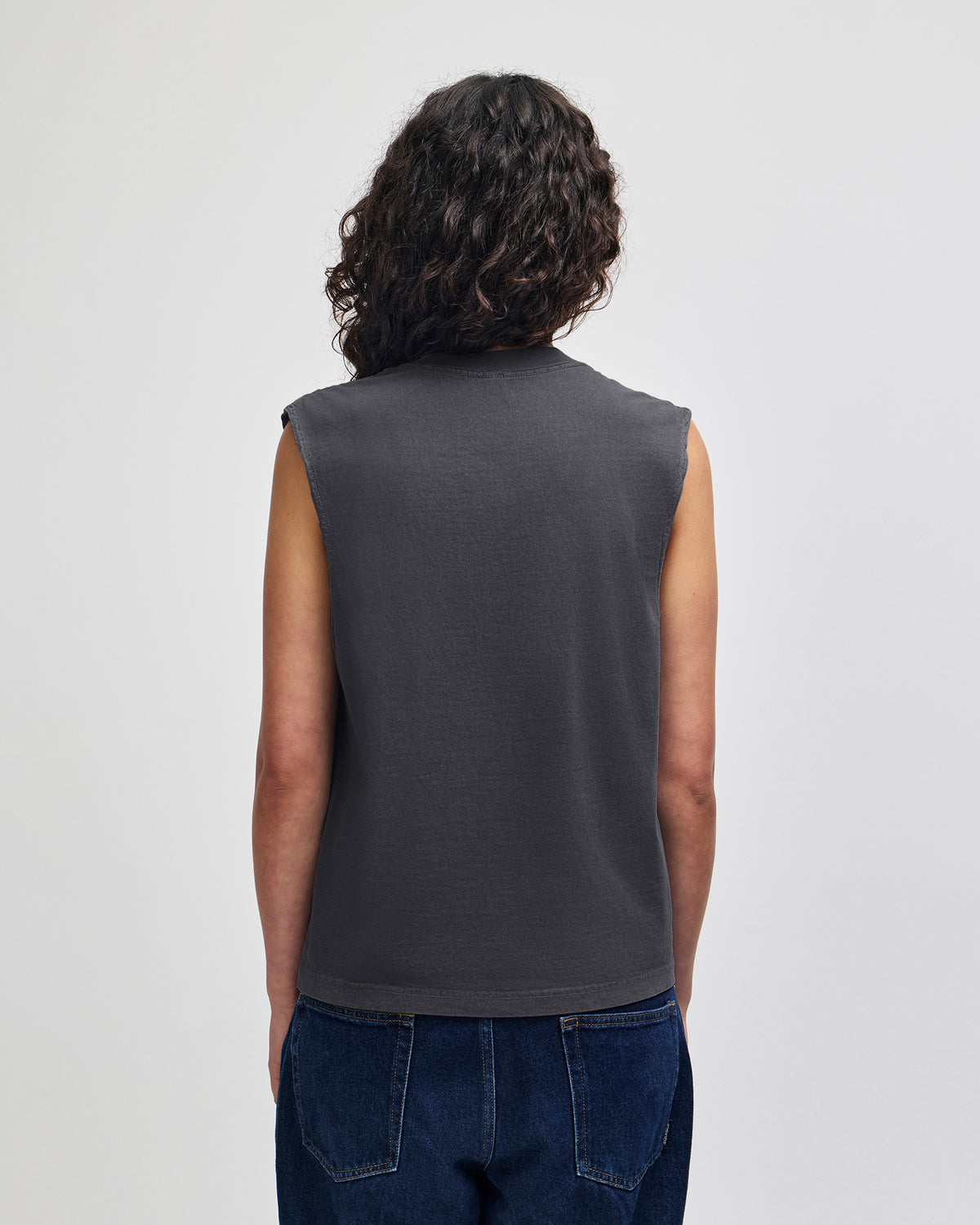 American Apparel Heavyweight Cotton Unisex Garment Dyed Boxy Muscle T-Shirt - Faded Black