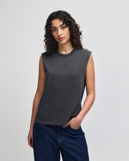 American Apparel Heavyweight Cotton Unisex Garment Dyed Boxy Muscle T-Shirt - Faded Black