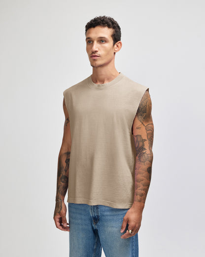 American Apparel Heavyweight Cotton Unisex Garment Dyed Boxy Muscle T-Shirt - Faded Bone