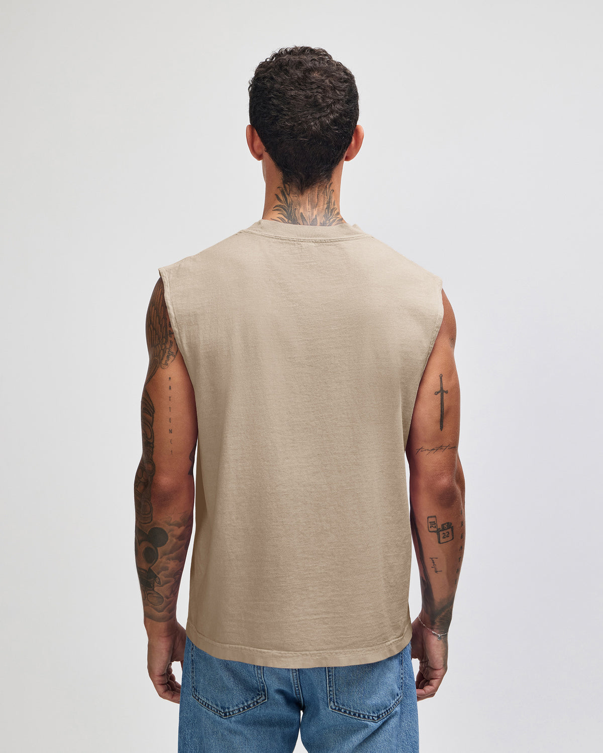 American Apparel Heavyweight Cotton Unisex Garment Dyed Boxy Muscle T-Shirt - Faded Bone
