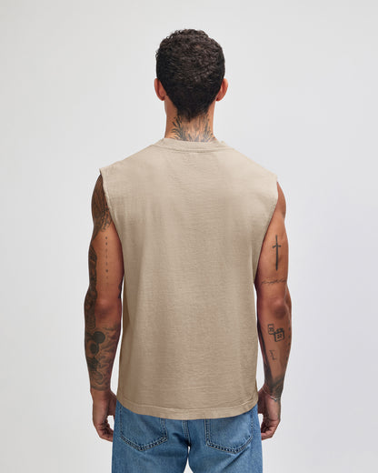 American Apparel Heavyweight Cotton Unisex Garment Dyed Boxy Muscle T-Shirt - Faded Bone