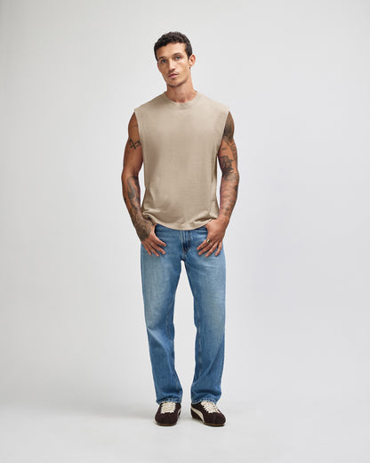American Apparel Heavyweight Cotton Unisex Garment Dyed Boxy Muscle T-Shirt - Faded Bone