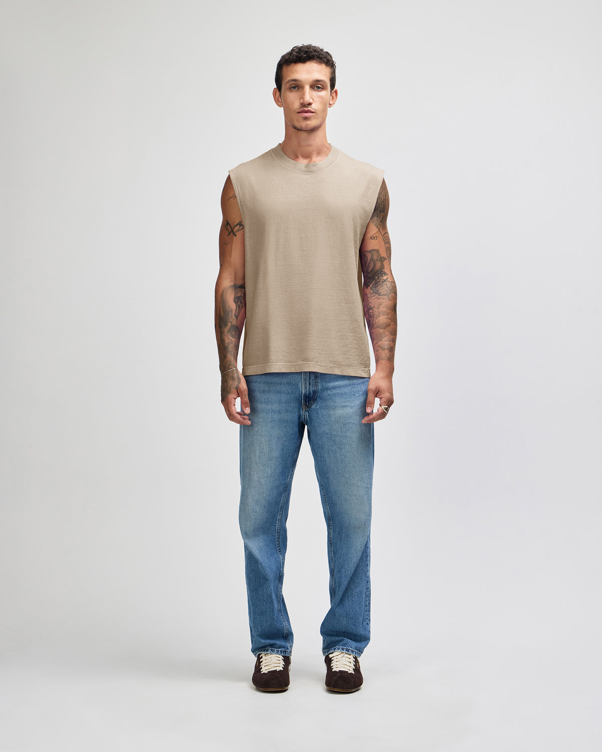 American Apparel Heavyweight Cotton Unisex Garment Dyed Boxy Muscle T-Shirt - Faded Bone