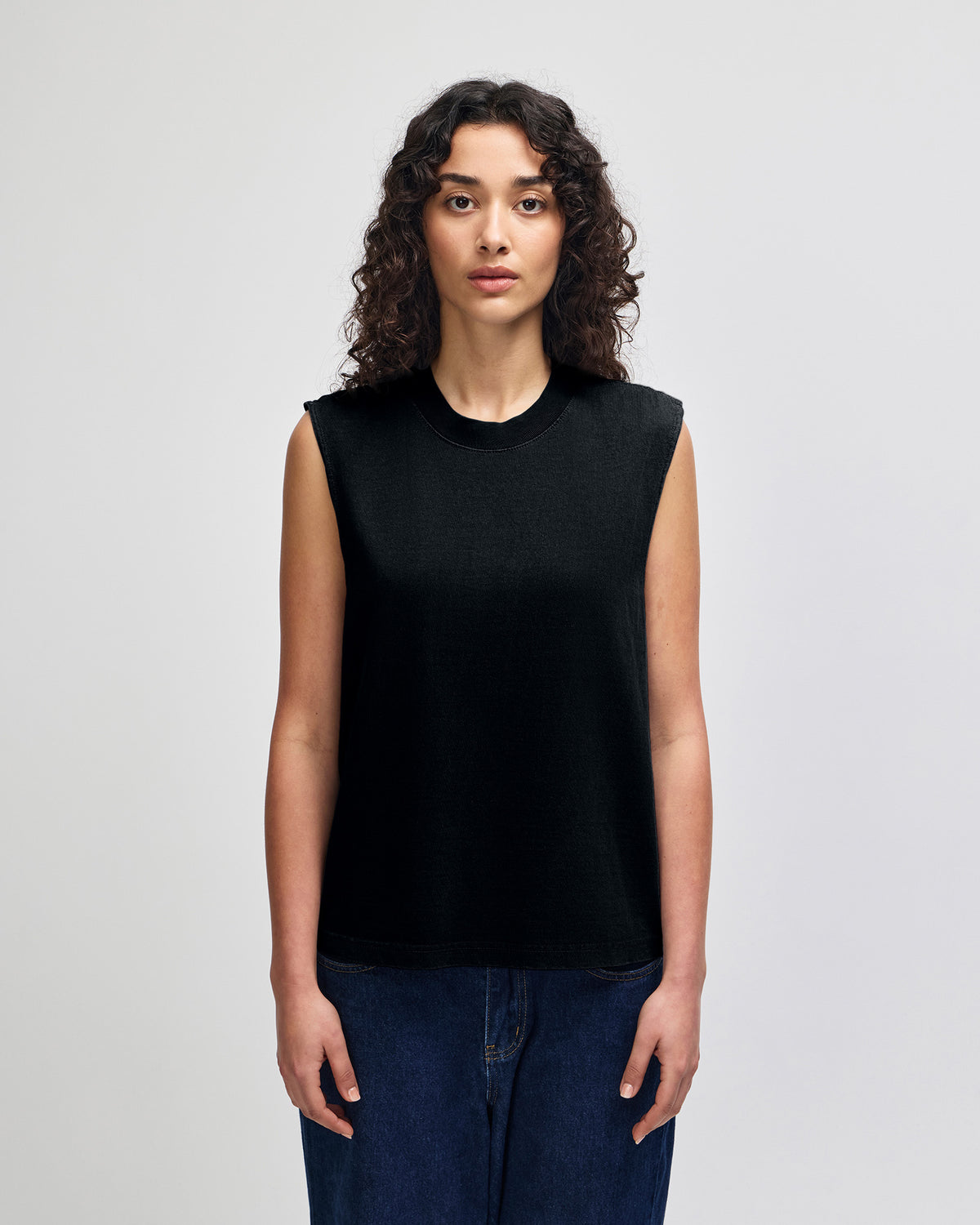 American Apparel Heavyweight Cotton Unisex Garment Dyed Boxy Muscle T-Shirt - True Black