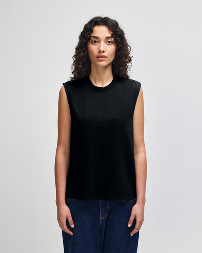 American Apparel Heavyweight Cotton Unisex Garment Dyed Boxy Muscle T-Shirt - True Black