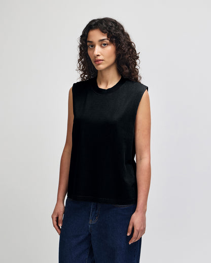 American Apparel Heavyweight Cotton Unisex Garment Dyed Boxy Muscle T-Shirt - True Black