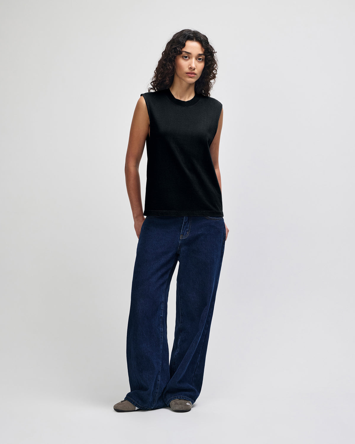 American Apparel Heavyweight Cotton Unisex Garment Dyed Boxy Muscle T-Shirt - True Black