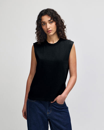 American Apparel Heavyweight Cotton Unisex Garment Dyed Boxy Muscle T-Shirt - True Black