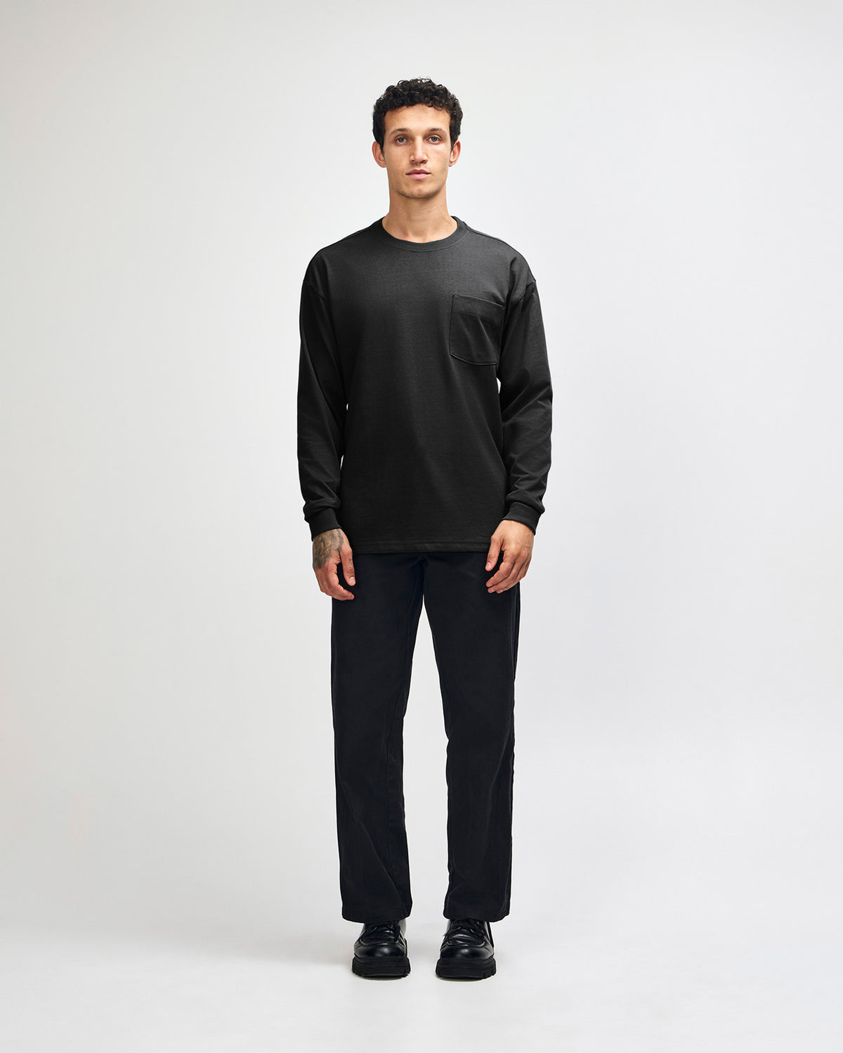 American Apparel Super Heavyweight Unisex Long Sleeve Pocket T-Shirt - Black