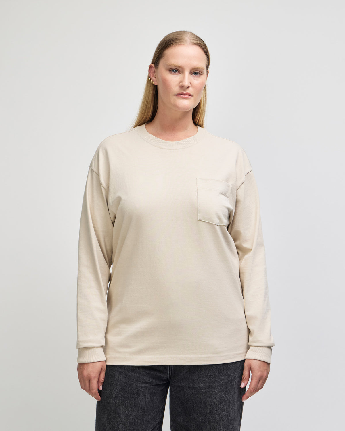 American Apparel Super Heavyweight Unisex Long Sleeve Pocket T-Shirt - Bone