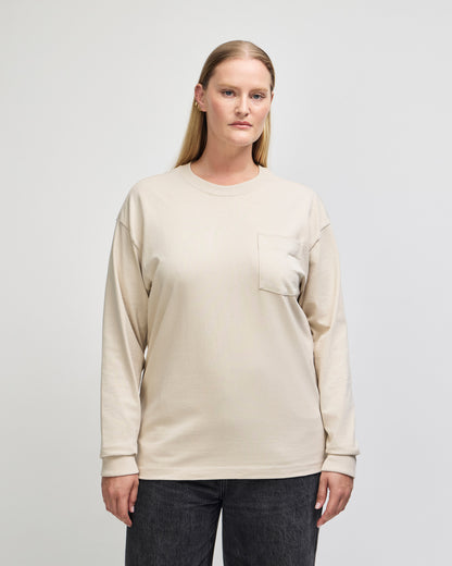 American Apparel Super Heavyweight Unisex Long Sleeve Pocket T-Shirt - Bone
