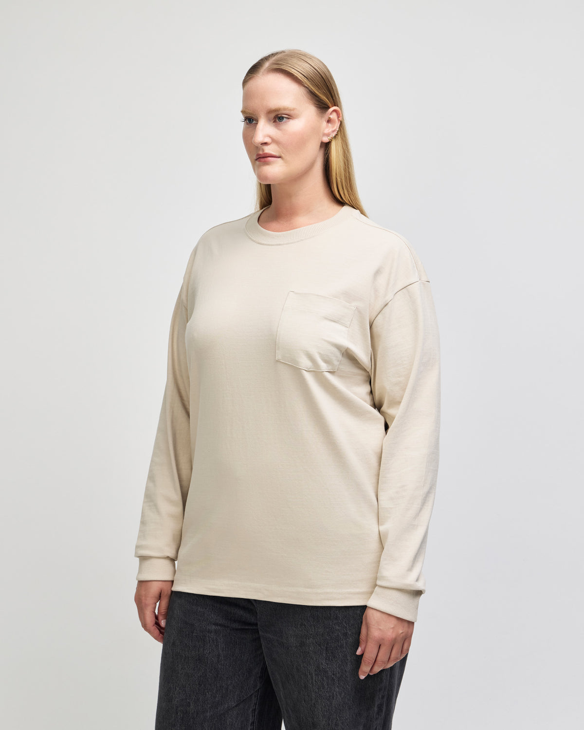 American Apparel Super Heavyweight Unisex Long Sleeve Pocket T-Shirt - Bone