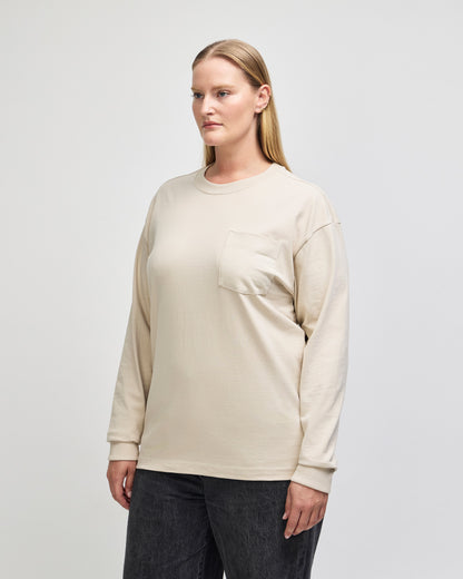 American Apparel Super Heavyweight Unisex Long Sleeve Pocket T-Shirt - Bone