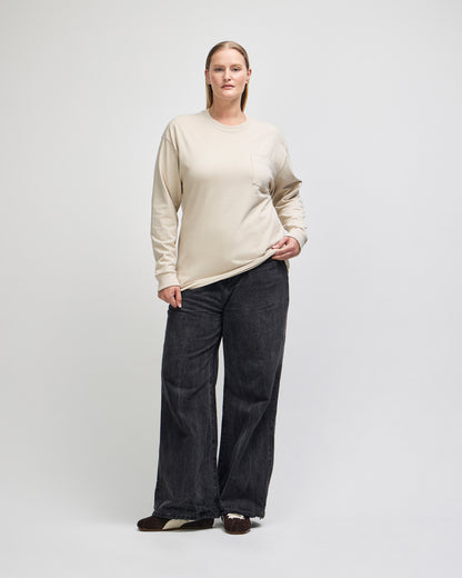 American Apparel Super Heavyweight Unisex Long Sleeve Pocket T-Shirt - Bone
