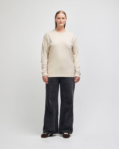 American Apparel Super Heavyweight Unisex Long Sleeve Pocket T-Shirt - Bone