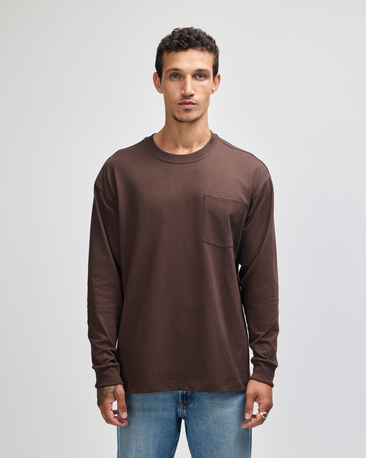 American Apparel Super Heavyweight Unisex Long Sleeve Pocket T-Shirt - Brown