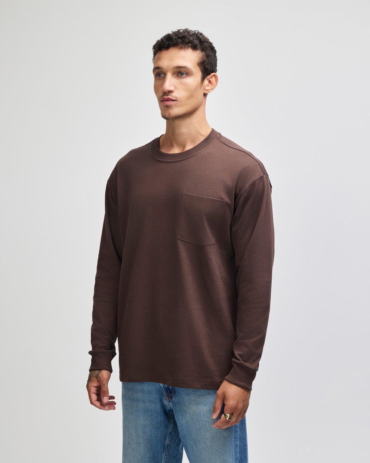 American Apparel Super Heavyweight Unisex Long Sleeve Pocket T-Shirt - Brown