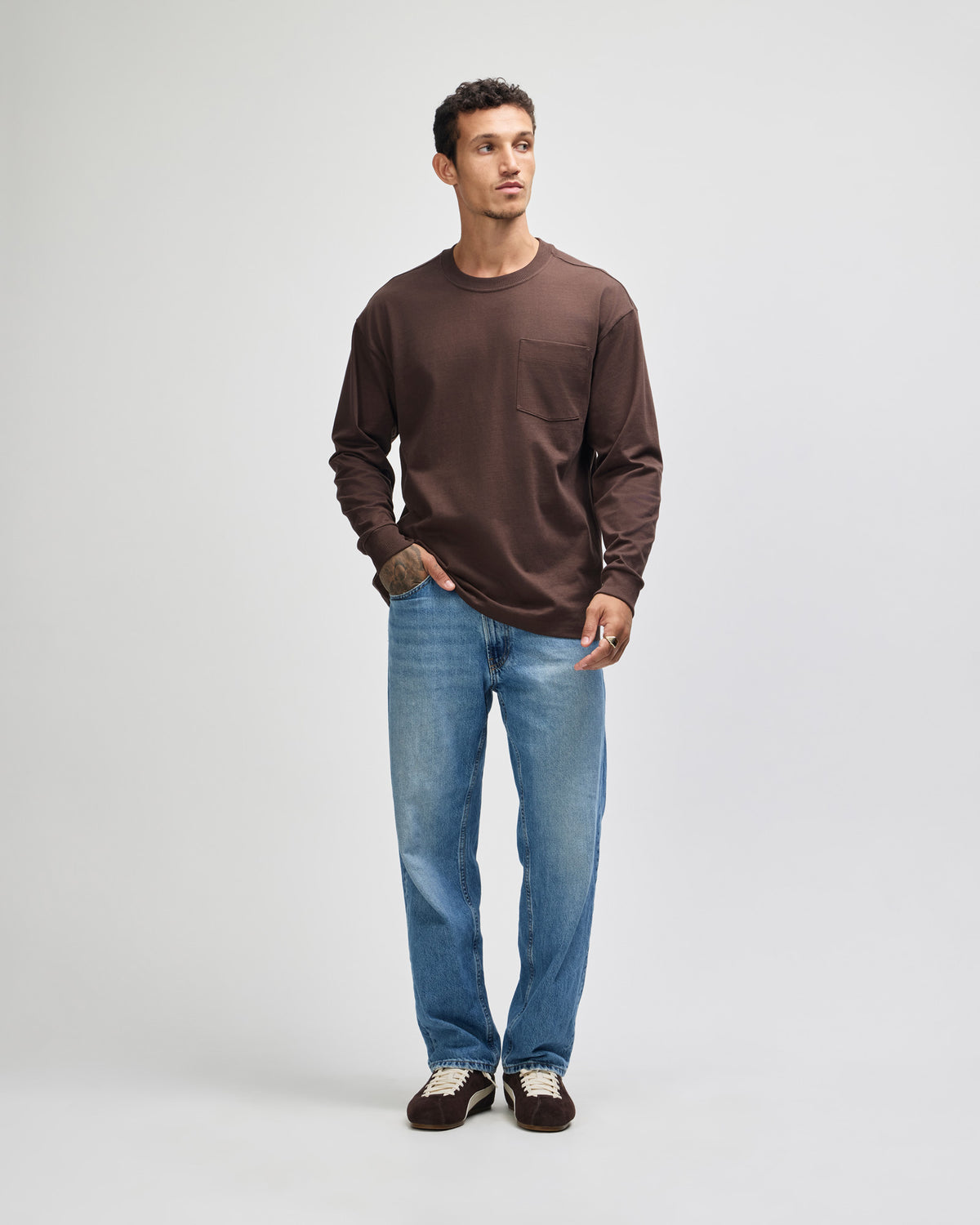 American Apparel Super Heavyweight Unisex Long Sleeve Pocket T-Shirt - Brown