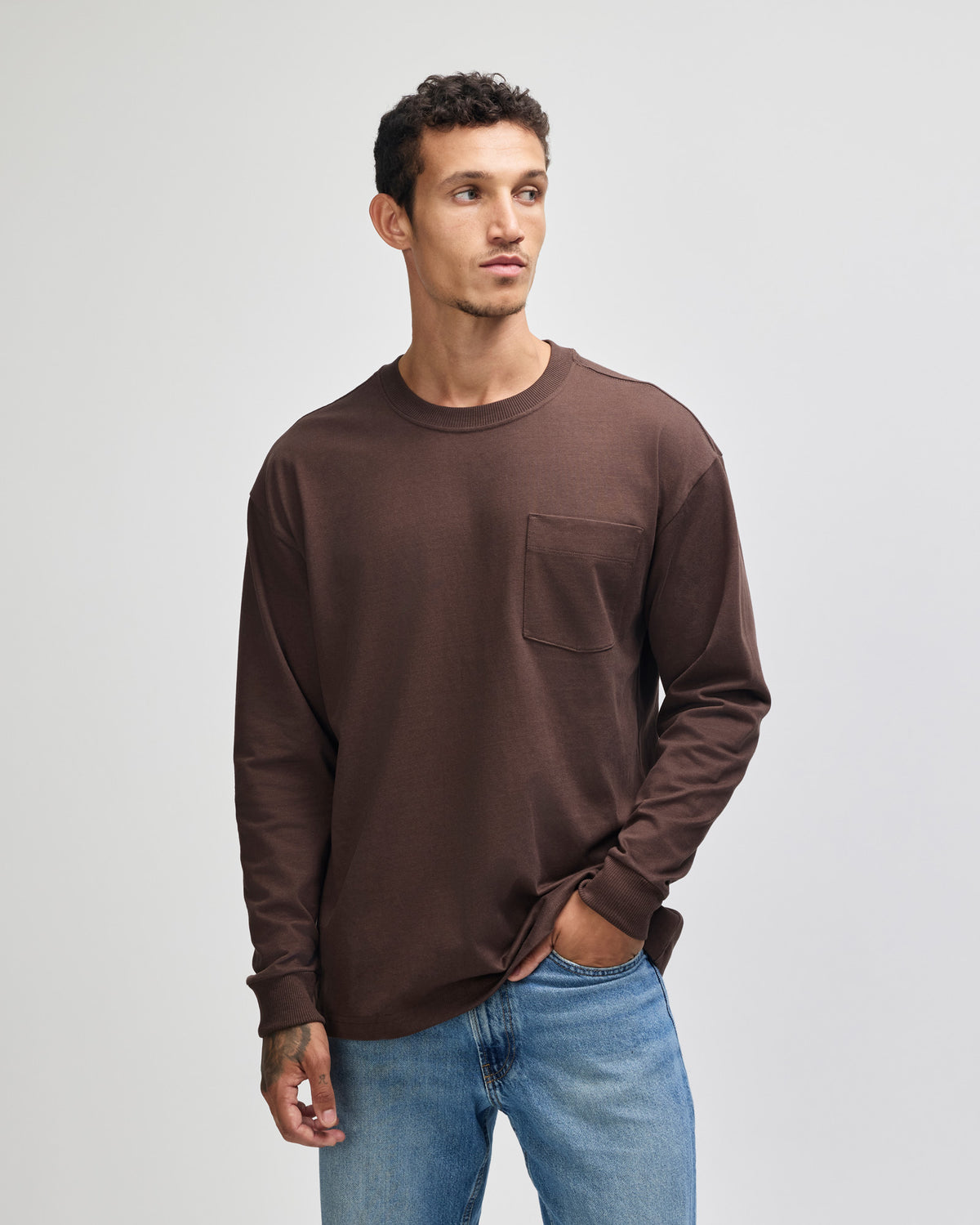 American Apparel Super Heavyweight Unisex Long Sleeve Pocket T-Shirt - Brown