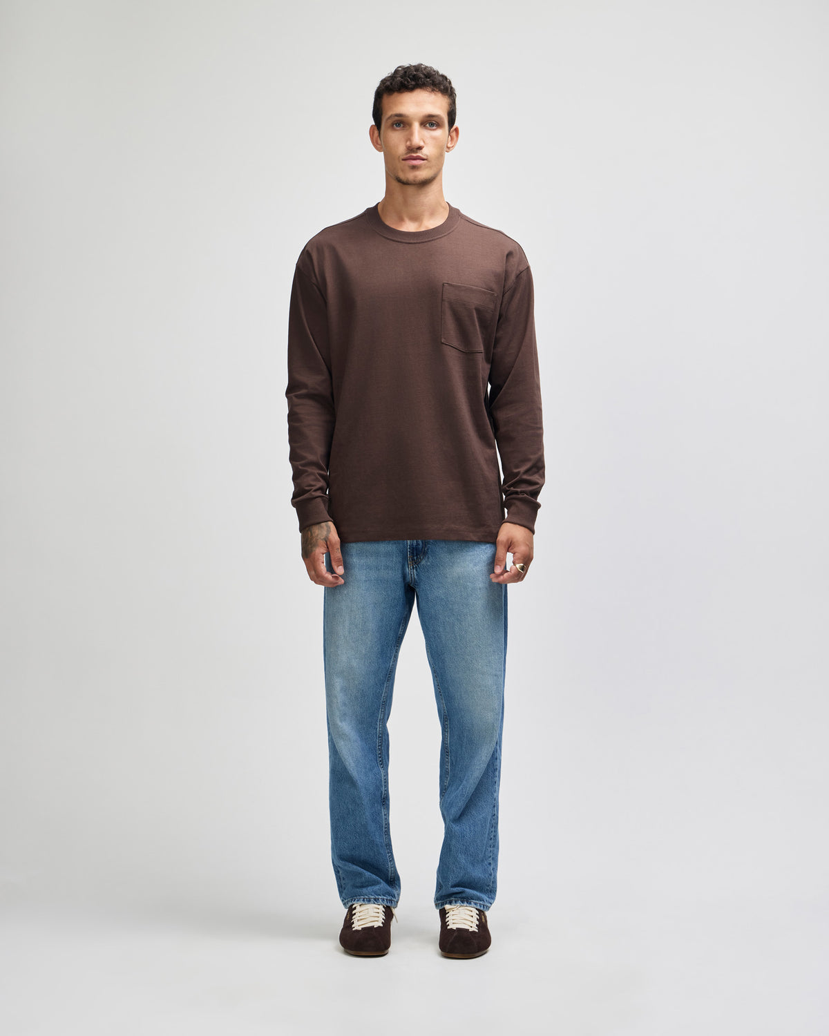 American Apparel Super Heavyweight Unisex Long Sleeve Pocket T-Shirt - Brown