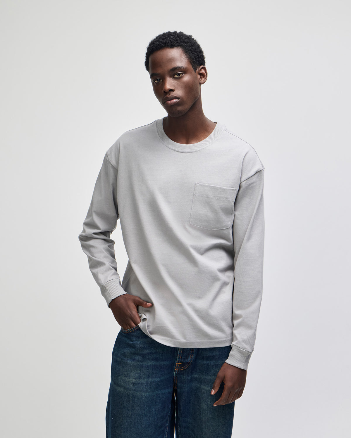 American Apparel Super Heavyweight Unisex Long Sleeve Pocket T-Shirt - Gravel