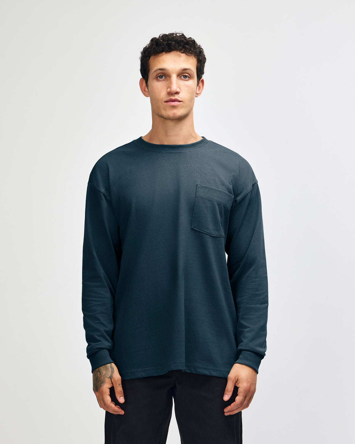 American Apparel Super Heavyweight Unisex Long Sleeve Pocket T-Shirt - Sea Blue