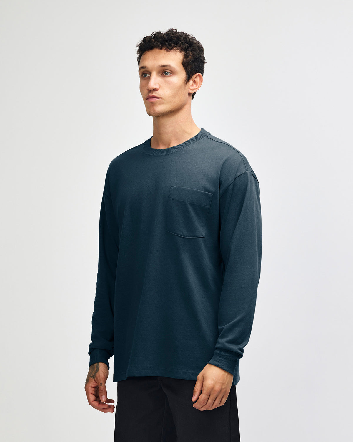 American Apparel Super Heavyweight Unisex Long Sleeve Pocket T-Shirt - Sea Blue
