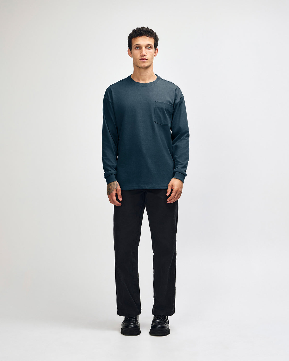 American Apparel Super Heavyweight Unisex Long Sleeve Pocket T-Shirt - Sea Blue