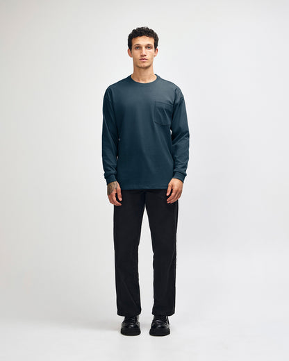 American Apparel Super Heavyweight Unisex Long Sleeve Pocket T-Shirt - Sea Blue