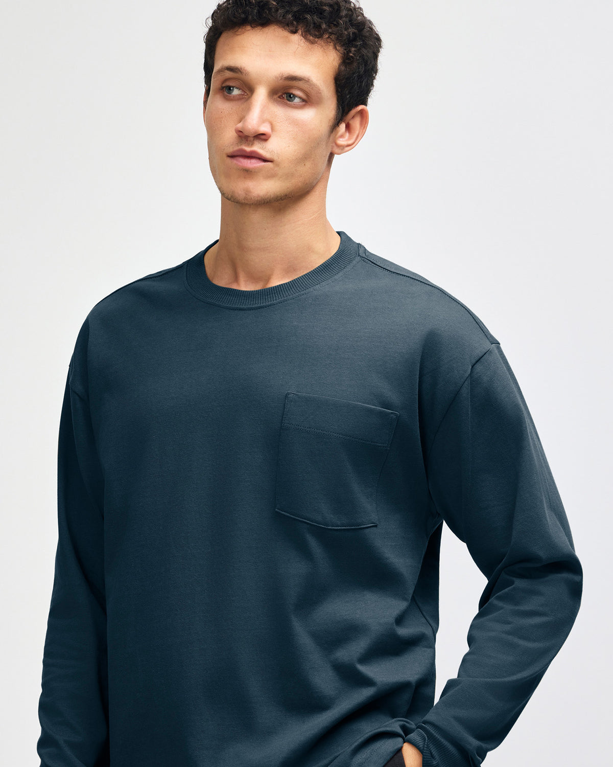 American Apparel Super Heavyweight Unisex Long Sleeve Pocket T-Shirt - Sea Blue