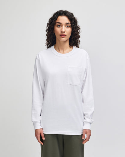 American Apparel Super Heavyweight Unisex Long Sleeve Pocket T-Shirt - White