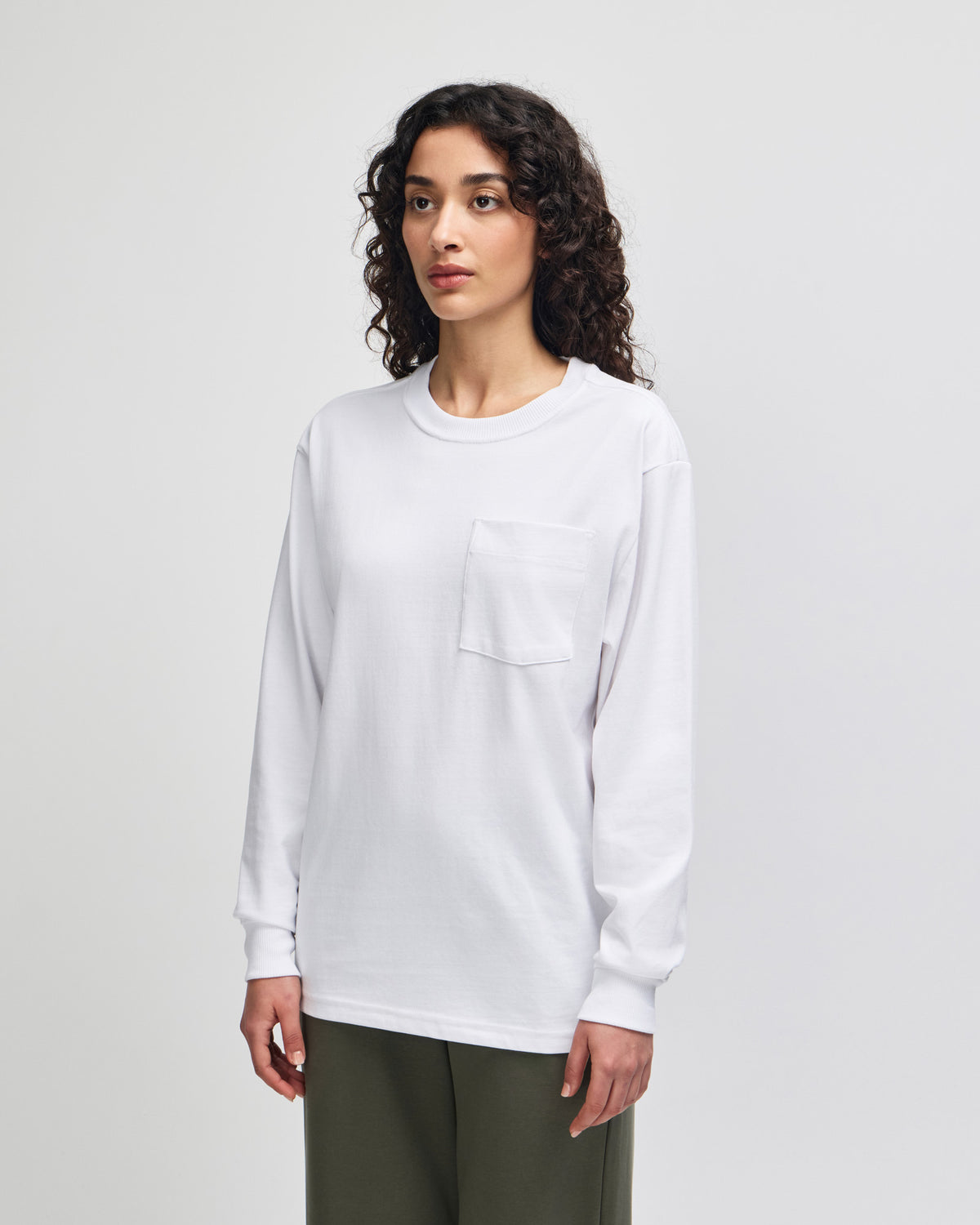 American Apparel Super Heavyweight Unisex Long Sleeve Pocket T-Shirt - White