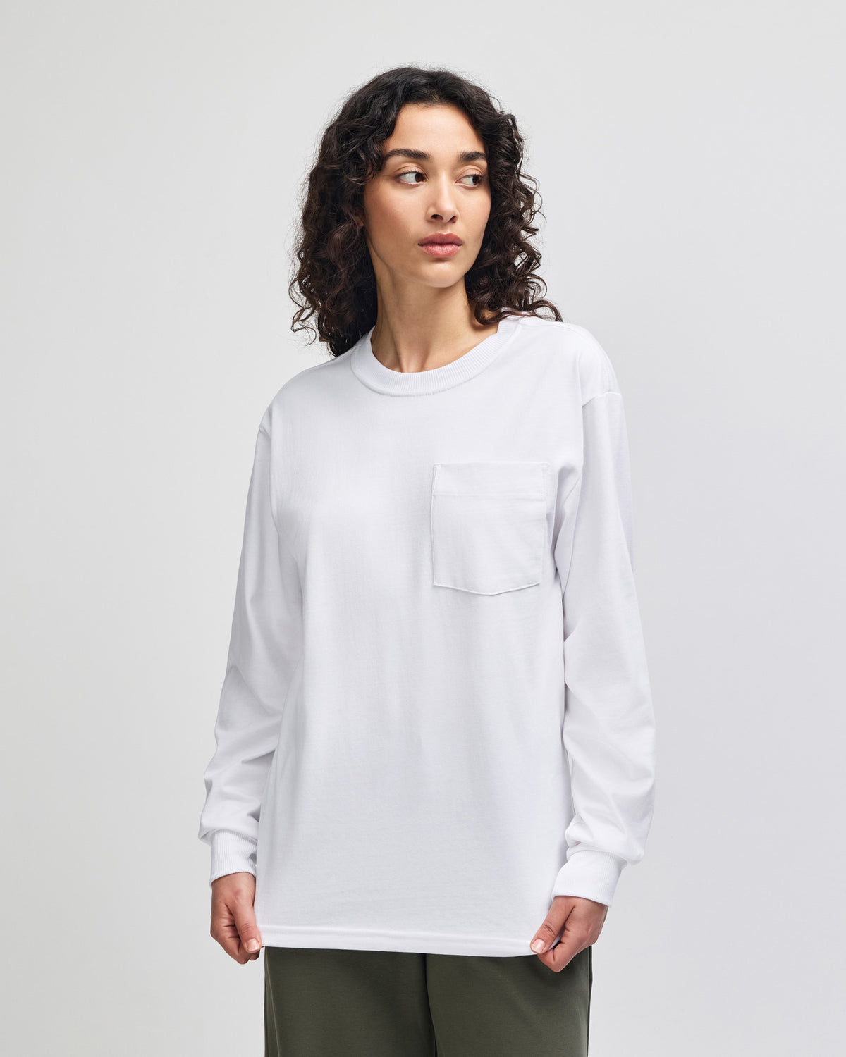American Apparel Super Heavyweight Unisex Long Sleeve Pocket T-Shirt - White