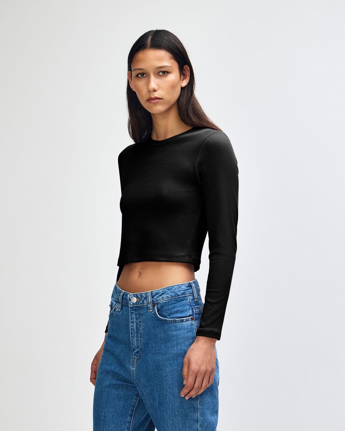 American Apparel Baby Rib Women's LS Crop Fitted T-Shirt - Black
