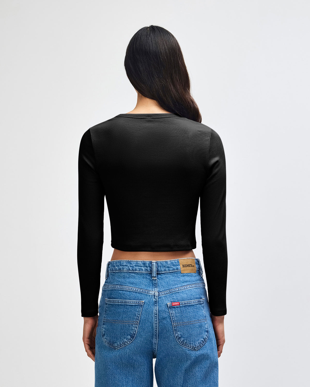 American Apparel Baby Rib Women's LS Crop Fitted T-Shirt - Black