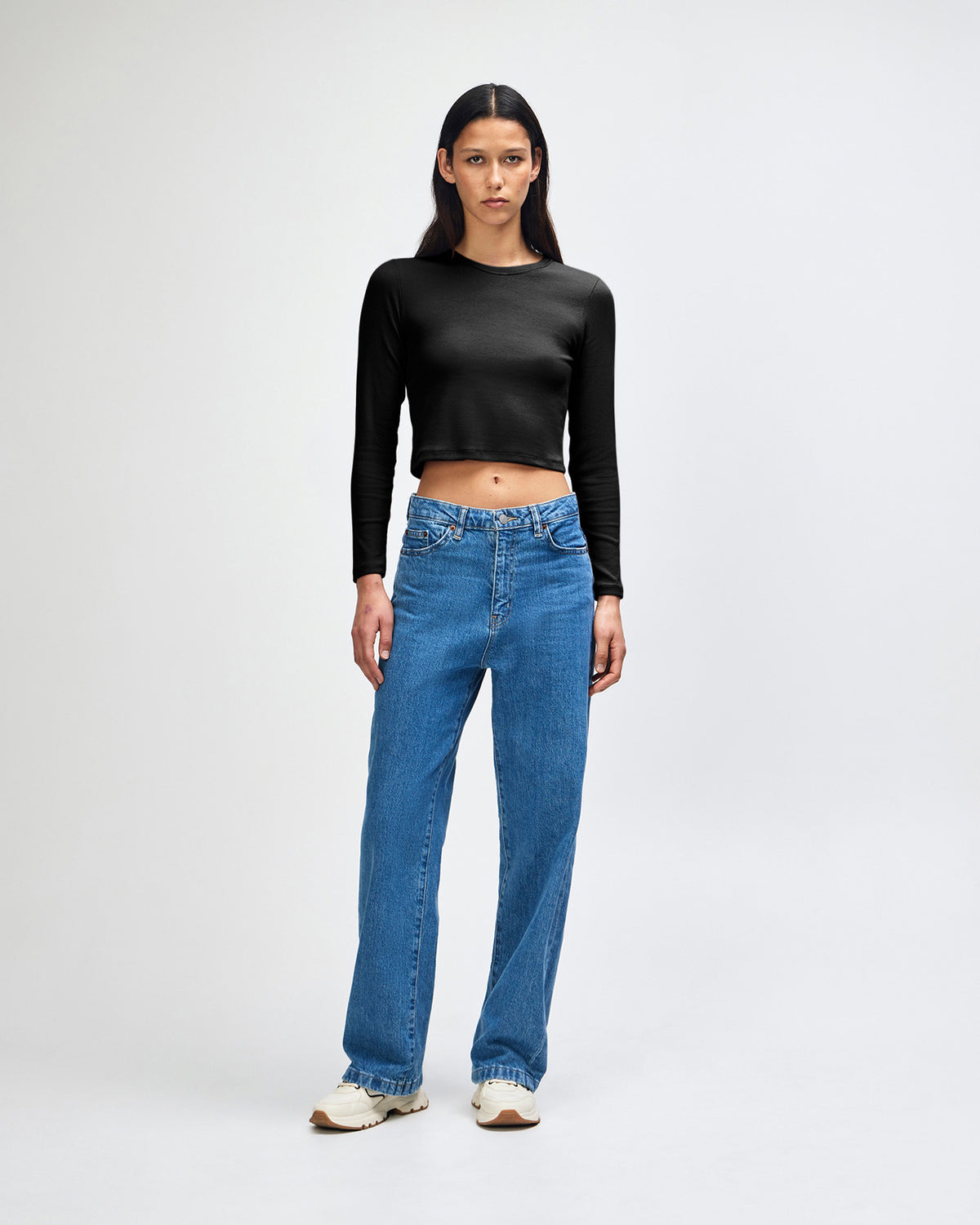 American Apparel Baby Rib Women's LS Crop Fitted T-Shirt - Black