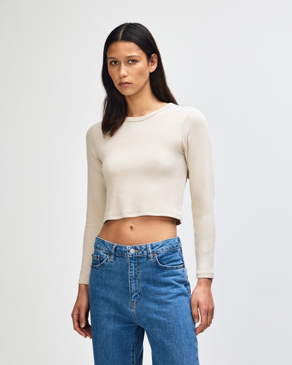 American Apparel Baby Rib Women's LS Crop Fitted T-Shirt - Bone