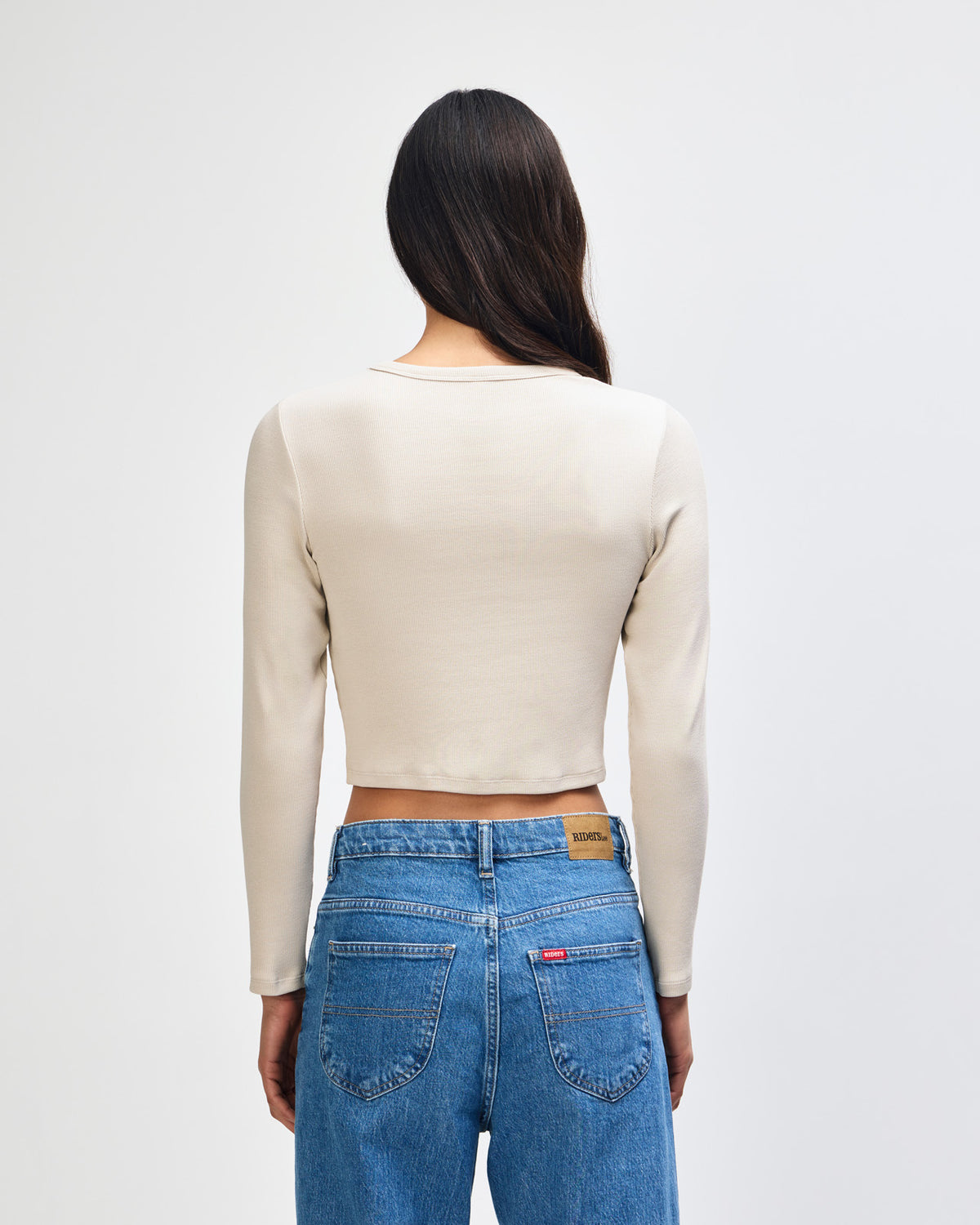 American Apparel Baby Rib Women's LS Crop Fitted T-Shirt - Bone