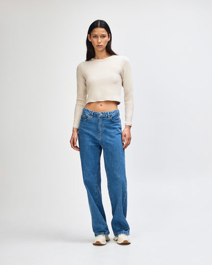 American Apparel Baby Rib Women's LS Crop Fitted T-Shirt - Bone
