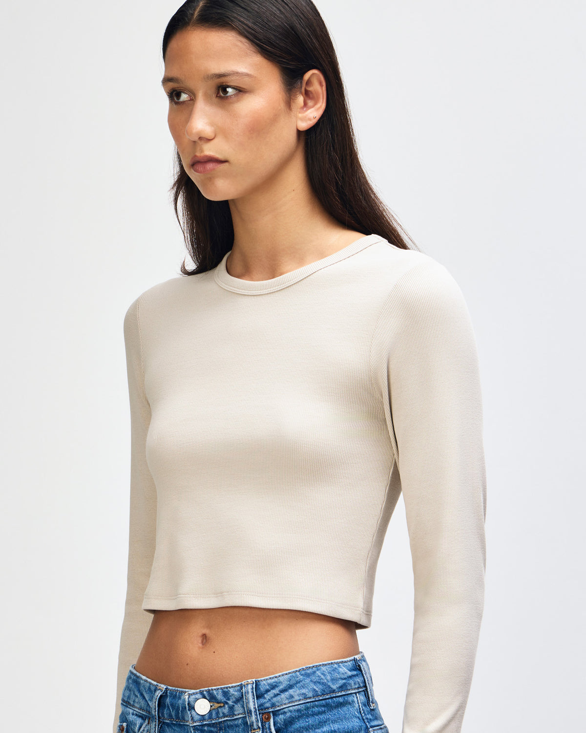 American Apparel Baby Rib Women's LS Crop Fitted T-Shirt - Bone